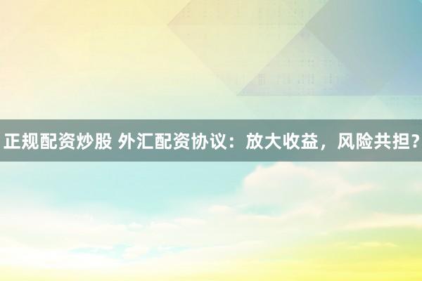 正规配资炒股 外汇配资协议：放大收益，风险共担？