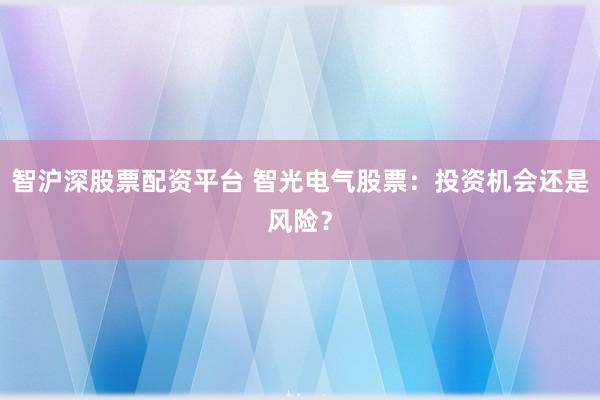 智沪深股票配资平台 智光电气股票：投资机会还是风险？