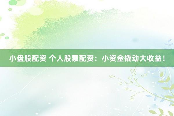 小盘股配资 个人股票配资：小资金撬动大收益！
