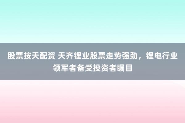 股票按天配资 天齐锂业股票走势强劲，锂电行业领军者备受投资者瞩目