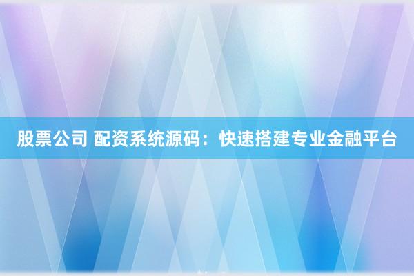 股票公司 配资系统源码：快速搭建专业金融平台
