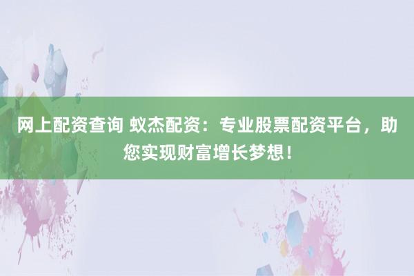 网上配资查询 蚁杰配资：专业股票配资平台，助您实现财富增长梦想！