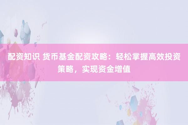 配资知识 货币基金配资攻略:轻松掌握高效投资策略,实现资金增值