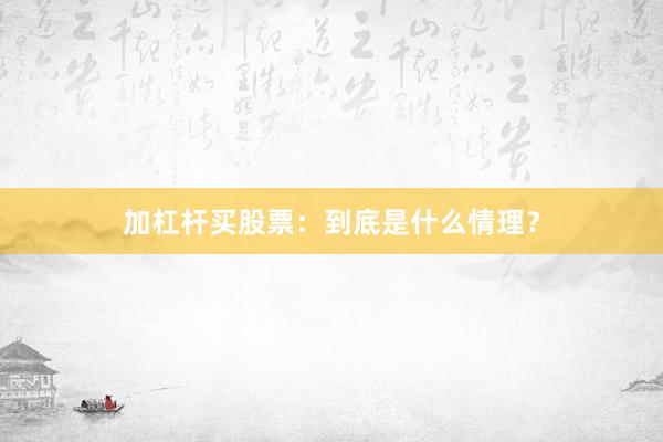 加杠杆买股票：到底是什么情理？