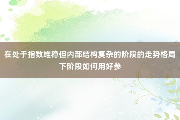 在处于指数维稳但内部结构复杂的阶段的走势格局下阶段如何用好参